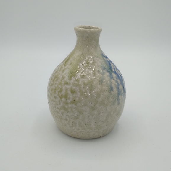 Artisan Hand Thrown Tri tone Textured Dapple Glazed Round Bud Vase Vintage - Picture 2 of 10